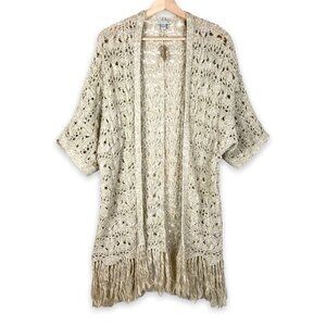 American Eagle Outfitters Beige Open Knit Boho Fringed  Cardigan  Size X-Small